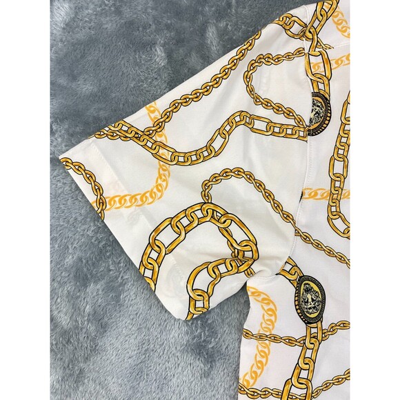 DRILL CLOTHING Baroque Gold Shirt Men's Small White Gold Chain Button-Up Stretch - Picture 8 of 11